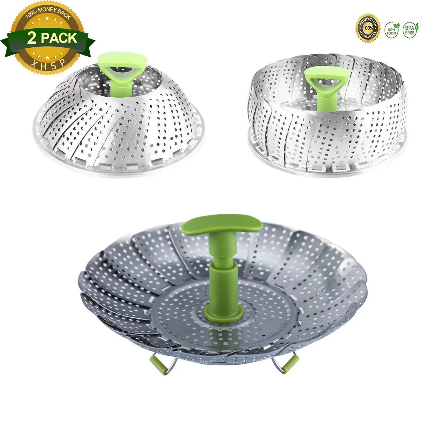 Buy 2 Pack Collapsible Vegetable Steamer Basket 9"  Stainless Steel ...