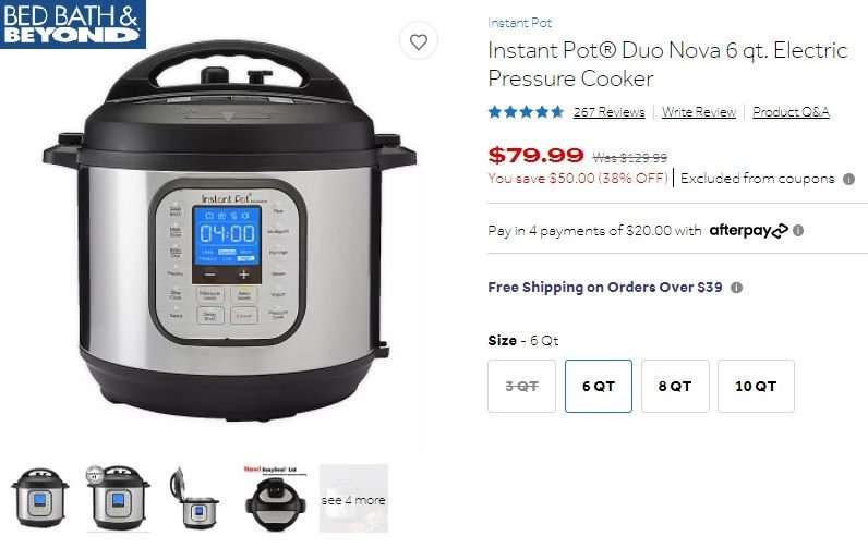 Instant Pot Duo Nova 6 Quart Electric Pressure Cooker Deal ...
